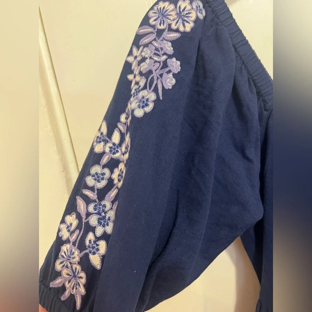 Roller Rabbit Honeysuckle Embroidery Zara Dress Blue Embroidered - Picture 4 of 10